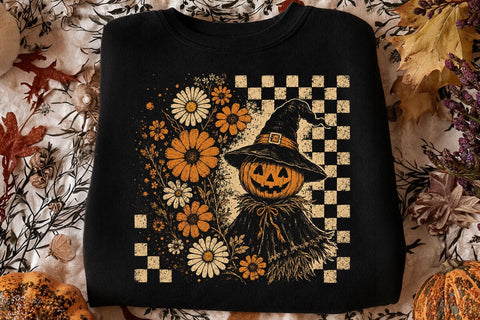 Retro Pumpkin Scarecrow Floral PNG SVG DesignDestine 