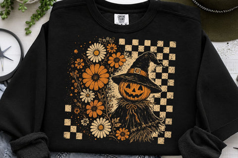 Retro Pumpkin Scarecrow Floral PNG SVG DesignDestine 