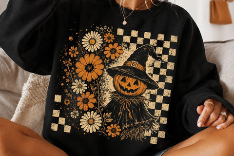 Retro Pumpkin Scarecrow Floral PNG SVG DesignDestine 