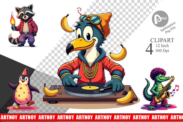 Retro Quirky Critters Clipart Sublimation artnoy 