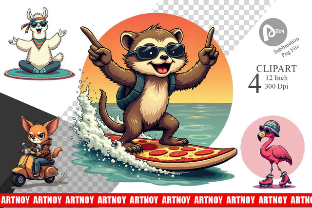 Retro Quirky Critters Clipart Sublimation artnoy 