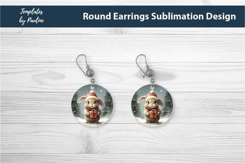 Retro Rabbit Christmas Earrings Sublimation Design Sublimation Templates by Pauline 