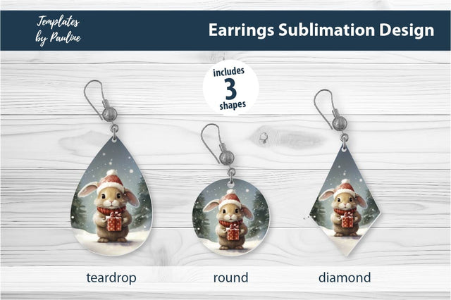 Retro Rabbit Christmas Earrings Sublimation Design Sublimation Templates by Pauline 