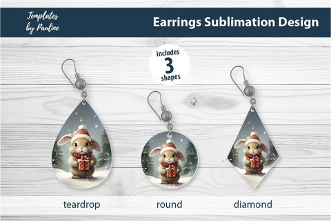 Retro Rabbit Christmas Earrings Sublimation Design Sublimation Templates by Pauline 