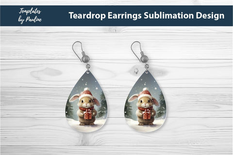 Retro Rabbit Christmas Earrings Sublimation Design Sublimation Templates by Pauline 