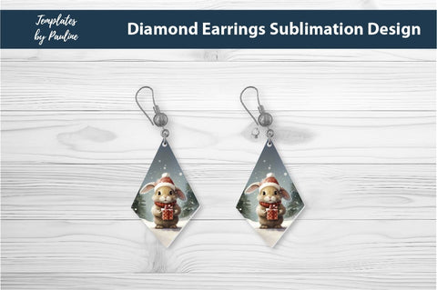 Retro Rabbit Christmas Earrings Sublimation Design Sublimation Templates by Pauline 