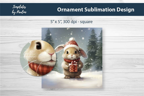 Retro Rabbit Christmas Ornament Design for Sublimation Sublimation Templates by Pauline 