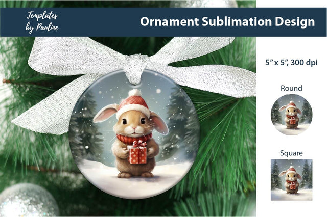 Retro Rabbit Christmas Ornament Design for Sublimation Sublimation Templates by Pauline 