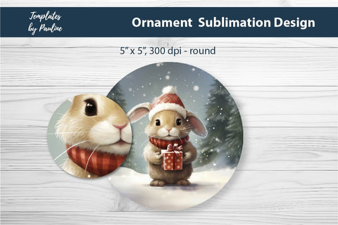 Retro Rabbit Christmas Ornament Design for Sublimation Sublimation Templates by Pauline 