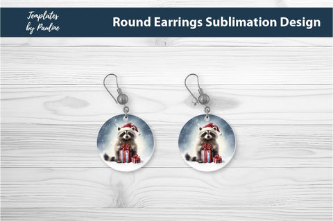 Retro Raccoon Christmas Earrings Sublimation Design Sublimation Templates by Pauline 