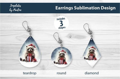 Retro Raccoon Christmas Earrings Sublimation Design Sublimation Templates by Pauline 