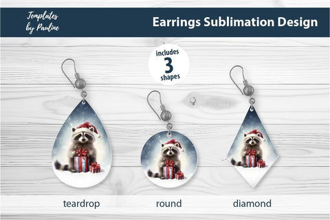 Retro Raccoon Christmas Earrings Sublimation Design Sublimation Templates by Pauline 