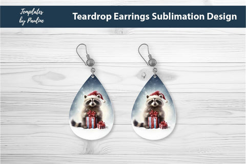 Retro Raccoon Christmas Earrings Sublimation Design Sublimation Templates by Pauline 