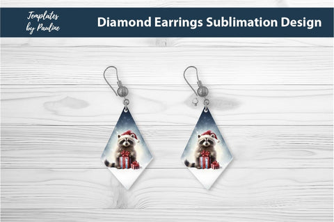 Retro Raccoon Christmas Earrings Sublimation Design Sublimation Templates by Pauline 