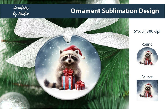 Retro Raccoon Christmas Ornament Design for Sublimation Sublimation Templates by Pauline 