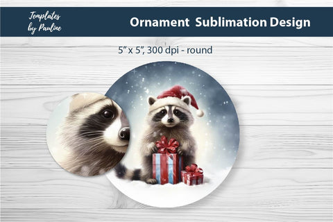 Retro Raccoon Christmas Ornament Design for Sublimation Sublimation Templates by Pauline 