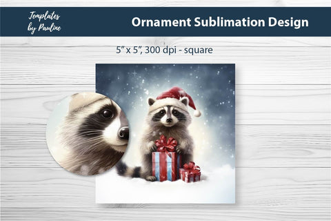 Retro Raccoon Christmas Ornament Design for Sublimation Sublimation Templates by Pauline 