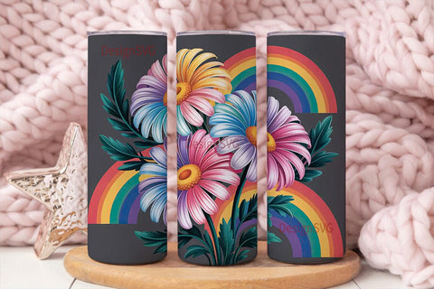 Retro Rainbow Daisies 20oz Tumbler Wrap Sublimation DesignSVG 