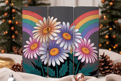 Retro Rainbow Daisies 20oz Tumbler Wrap Sublimation DesignSVG 
