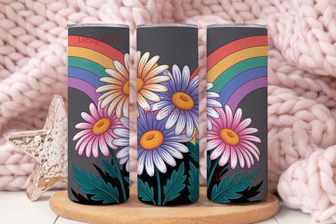 Retro Rainbow Daisies 20oz Tumbler Wrap Sublimation DesignSVG 