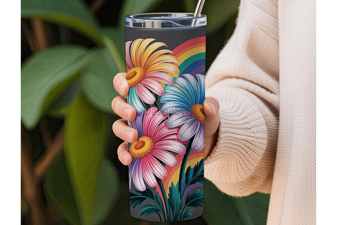 Retro Rainbow Daisies 20oz Tumbler Wrap Sublimation DesignSVG 