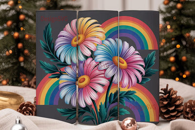 Retro Rainbow Daisies 20oz Tumbler Wrap Sublimation DesignSVG 