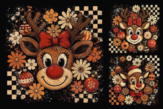 Retro Reindeer Christmas Sublimation PNG SVG DesignDestine 