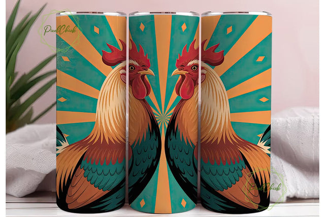 Retro Rooster Tumbler Wrap Sublimation PixelChick 