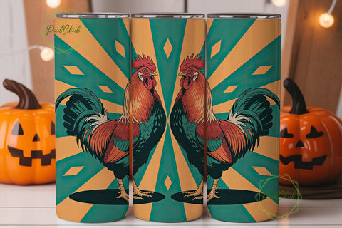 Retro Rooster Tumbler Wrap Sublimation PixelChick 