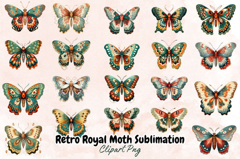 Retro Royal Moth Sublimation Clipart Bundle Sublimation Designangry 