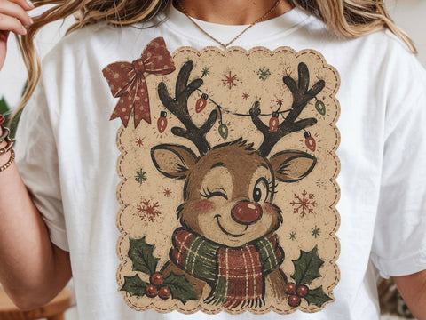 Retro Santa Claus & Reindeer PNG, Christmas Coquette Bow SVG DesignDestine 