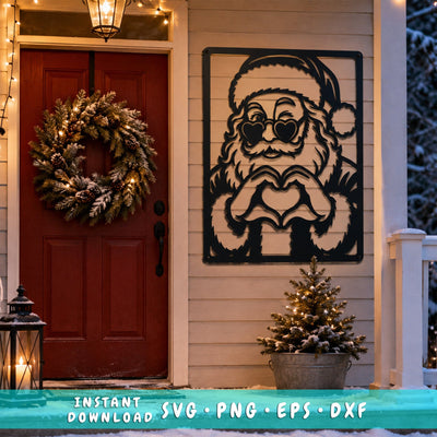 Retro Santa Laser SVG | Christmas Santa DXF | Santa Metal Wall Art | Holiday CNC Plasma Cut File | Christmas Door Hanger Svg SVG HappyDesignStudio 