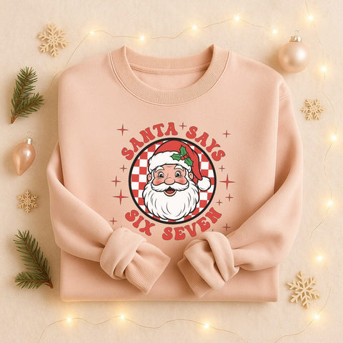 Retro Santa Says Six Seven PNG | Christmas 6-7 Meme Graphic | Vintage Santa Clipart | Funny Holiday Sublimation Design | Christmas Shirt PNG Sublimation HappyDesignStudio 