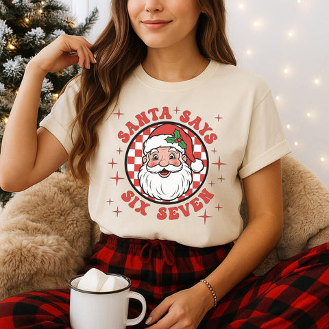 Retro Santa Says Six Seven PNG | Christmas 6-7 Meme Graphic | Vintage Santa Clipart | Funny Holiday Sublimation Design | Christmas Shirt PNG Sublimation HappyDesignStudio 