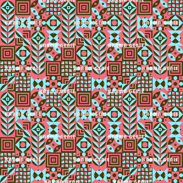 Retro Scandi Style Pink And Blue Mid Century Scandinavian Pattern Digital Paper Digital Pattern Karma Genie Graphics 