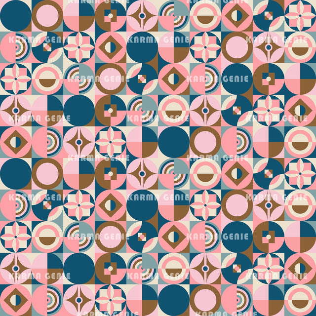 Retro Scandi Style Pink And Blue Mid Century Scandinavian Pattern Digital Paper Digital Pattern Karma Genie Graphics 