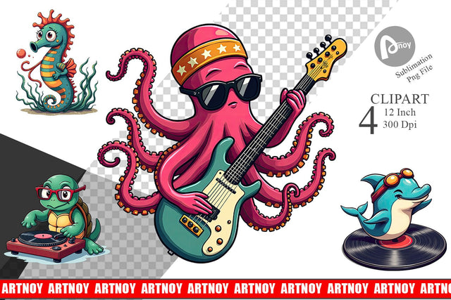 Retro Sea Critters Clipart Sublimation artnoy 