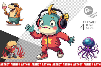Retro Sea Critters Clipart Sublimation artnoy 
