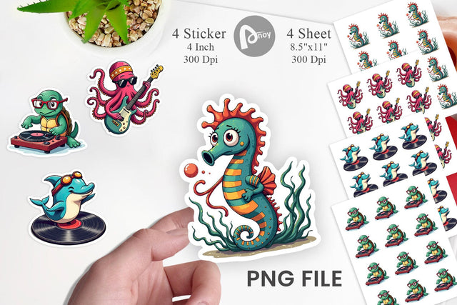 Retro Sea Critters Sticker Sublimation artnoy 
