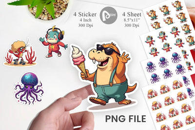 Retro Sea Critters Sticker Sublimation artnoy 