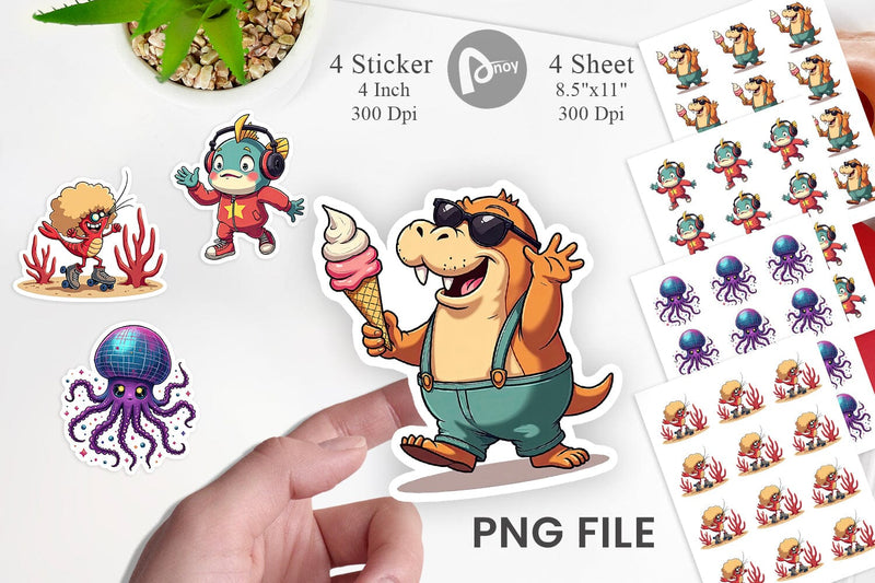 Retro Sea Critters Sticker Sublimation artnoy 