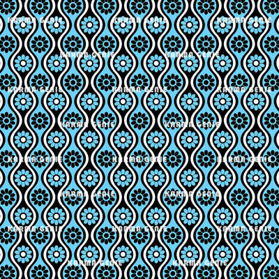 Retro Seventies Black And Blue Mid Century Flowers Pattern Digital Paper Digital Pattern Karma Genie Graphics 