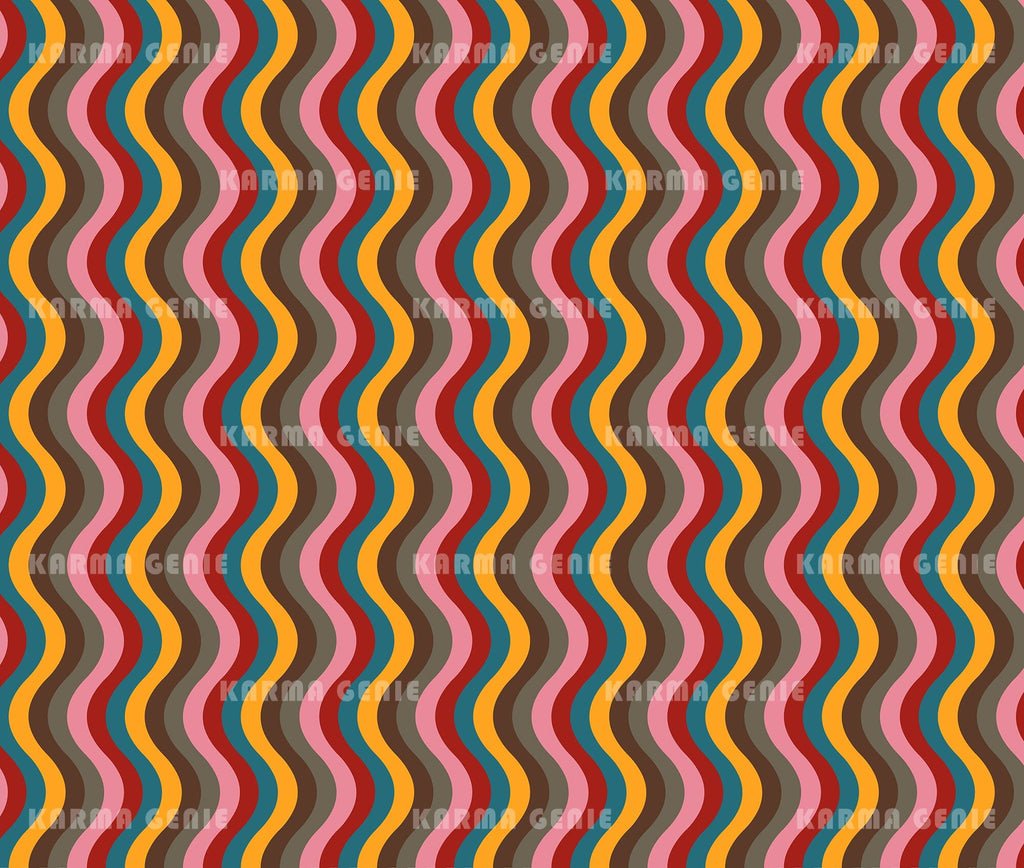 Retro Seventies Style Colorful Wavy Striped Pattern Digital Paper - So ...