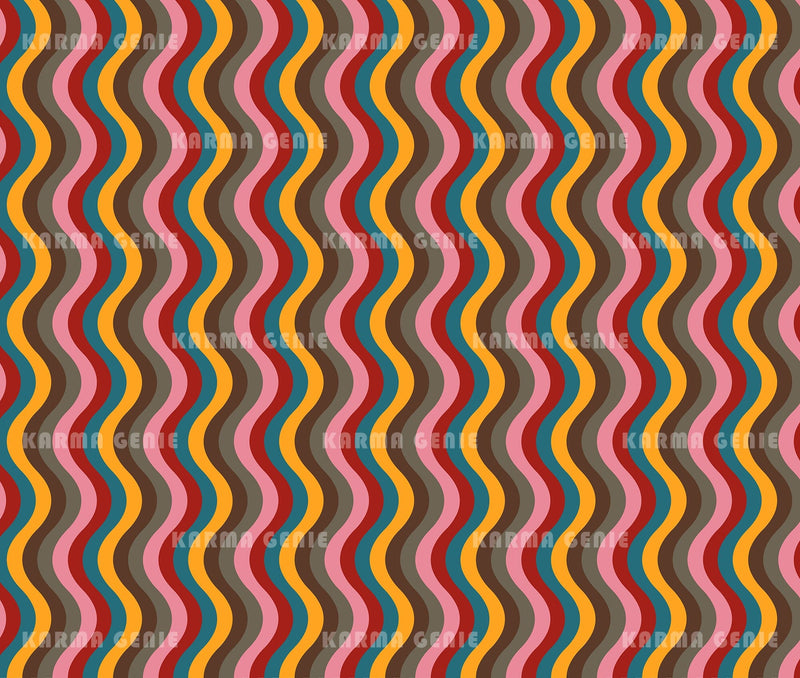 Retro Seventies Style Colorful Wavy Striped Pattern Digital Paper Digital Pattern Karma Genie Graphics 