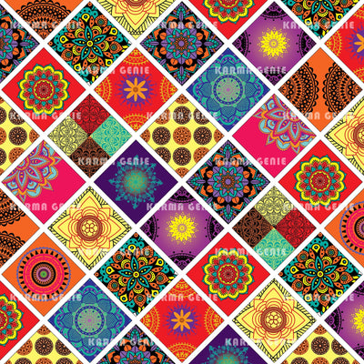 Retro Sixties Colorful Bohemian Hippie Mandala Patchwork Pattern Digital Paper Digital Pattern Karma Genie Graphics 