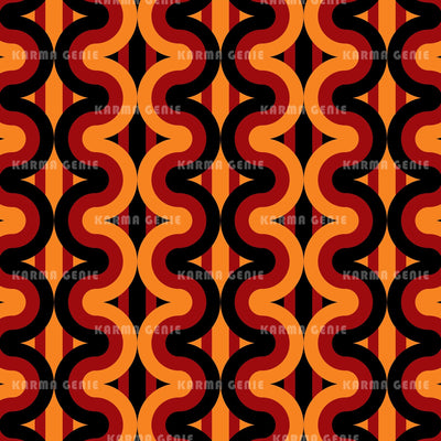 Retro Sixties Seventies Black Red Orange Pattern Digital Paper Digital Pattern Karma Genie Graphics 