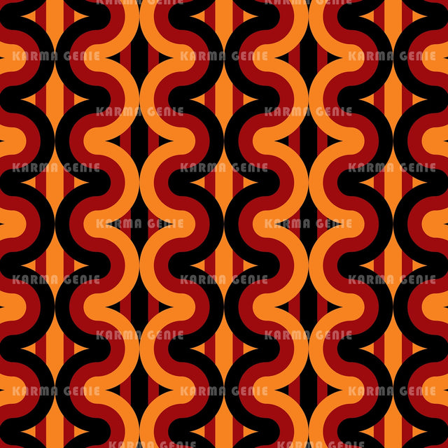 Retro Sixties Seventies Black Red Orange Pattern Digital Paper Digital Pattern Karma Genie Graphics 