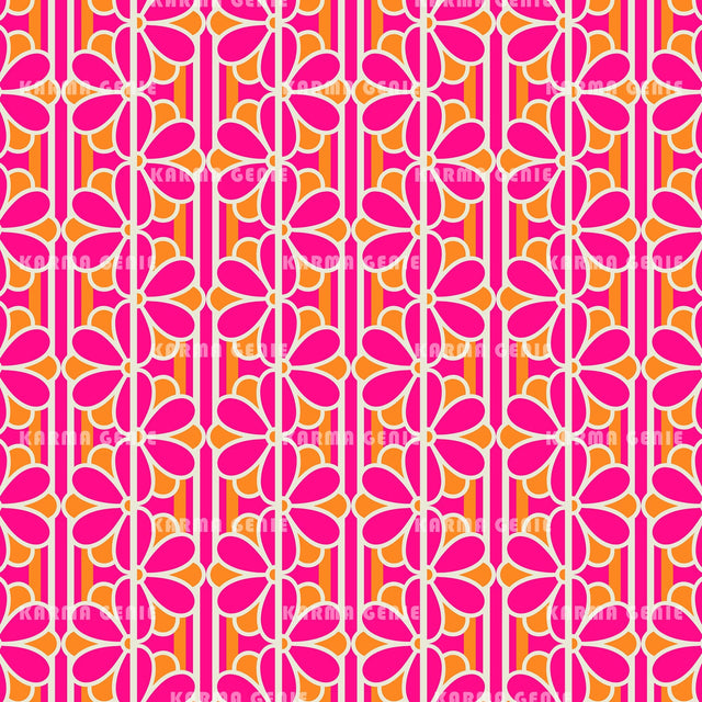 Retro Sixties Seventies Hippie Style Pink And Orange Flower Pattern Digital Paper Digital Pattern Karma Genie Graphics 