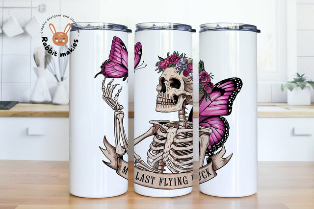 Retro Skeleton and Flowers, My Last Flying Fuck 20 oz Skinny Tumbler Sublimation Design Digital Download PNG Instant DIGITAL ONLY Sublimation Rabbitmakies 