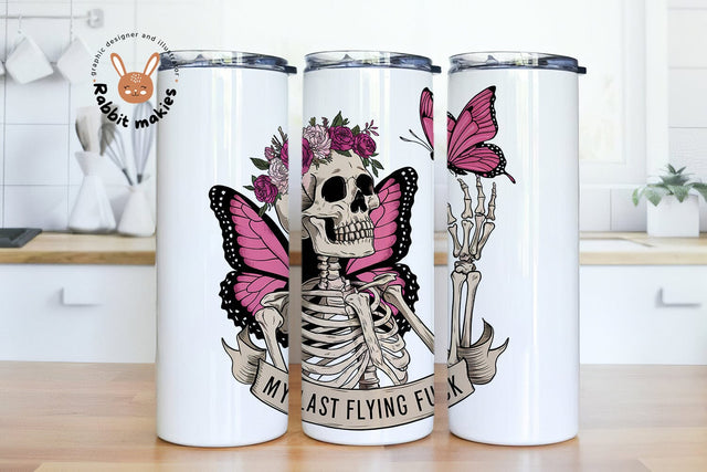 Retro Skeleton and Flowers, My Last Flying Fuck 20 oz Skinny Tumbler Sublimation Design Digital Download PNG Instant DIGITAL ONLY Sublimation Rabbitmakies 